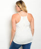 Women's Plus Size Ivory Ribbed Tank Top with Zipper Accent