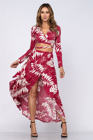 2pc Wine Red Crop Top and Maxi Skirt Set