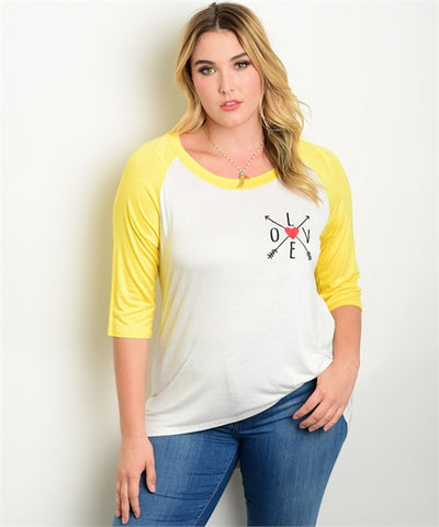 Women's Plus Size Yellow and White Vintage Inspired T-Shirt