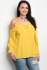 Yellow Cold Shoulder Plus Size Long Sleeve Top