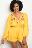 yellow embroidered accent plus size romper 