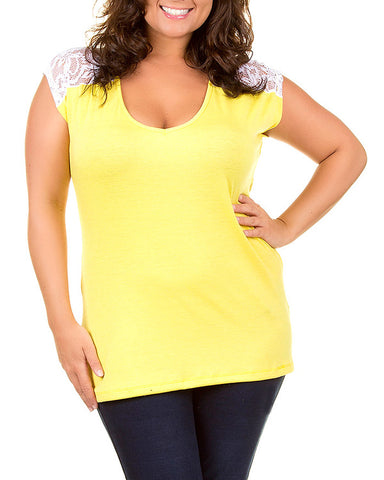 Yelllow Lace Accent Plus Size Tunic Top