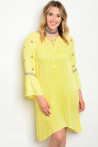 Women's Plus Size Yellow Boho Inspired Tunic Dress