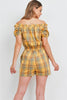 Mustard Yellow Plaid Cold Shoulder Romper