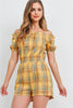 Mustard Yellow Plaid Cold Shoulder Romper