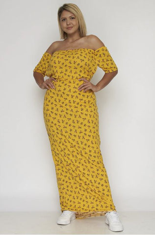 Yellow Floral Plus Size Maxi Dress
